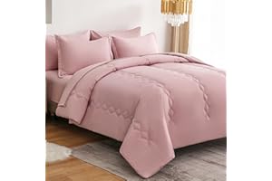 AKKIALLA Full Comforter Set 7 Pieces,Pink Ultra Soft Bedding Comforter Sets for All Seasons,Bed in a Bag Full Size with Comforter,Flat Sheet,Fitted Sheet,Pillowcases and Shams(Dusty Rose,Full)