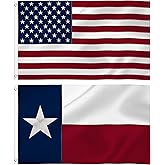 2x3 Ft American and Texas State Flags, USA and State TX Combo Pack, Embroidered Stars 210D Nylon Flags with Brass Grommets (2x3Ft USA+Texas)