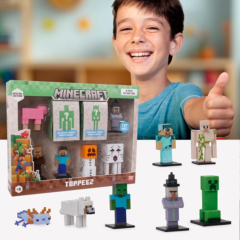 Minecraft Toppez Edición Especial Pack 8 Figuras Stdo.2,muñecos 5 cm con 2 Figuras Sorpresa,Producto Oficial,16 Modelos para coleccionar,para Fans y niños Desde 8 años (64110034-2)