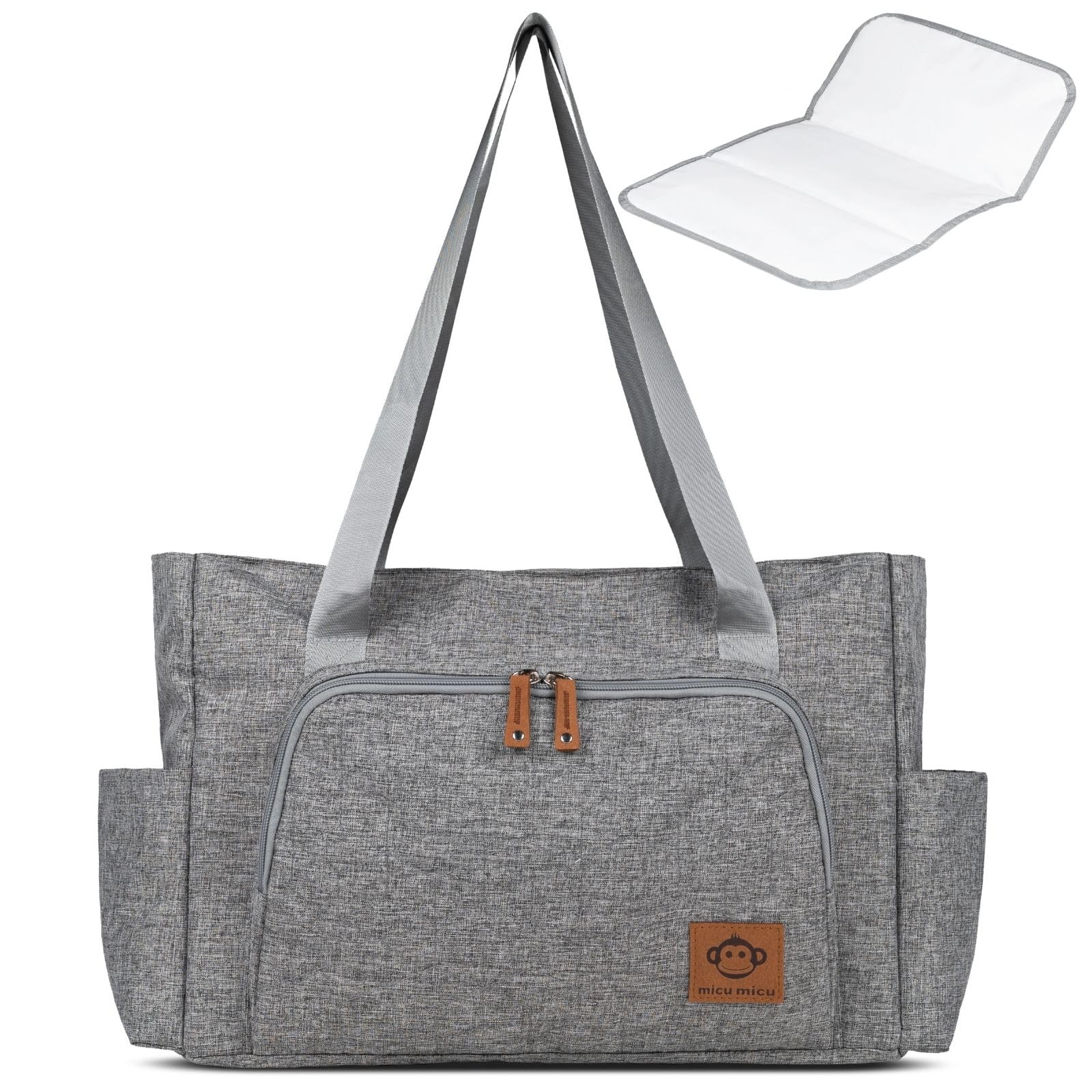 Micu Micu Baby Changing Bags, Pram Bag with Portable Baby Changing Mat, Nappy Changing Bags, Hospital Bag for Mum, Large Capacity, Waterproof Fabric (Grey)