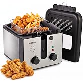 SUSTEAS Electric Deep Fryer with Basket, Oil Fryer for Home Use, 2.25Qt | 10 Cup Oil Capacity, Timer, Adjustable Temperature, Viewing Window Lid, Odor Free Filter, Stainless Steel Kitchen Freidora
