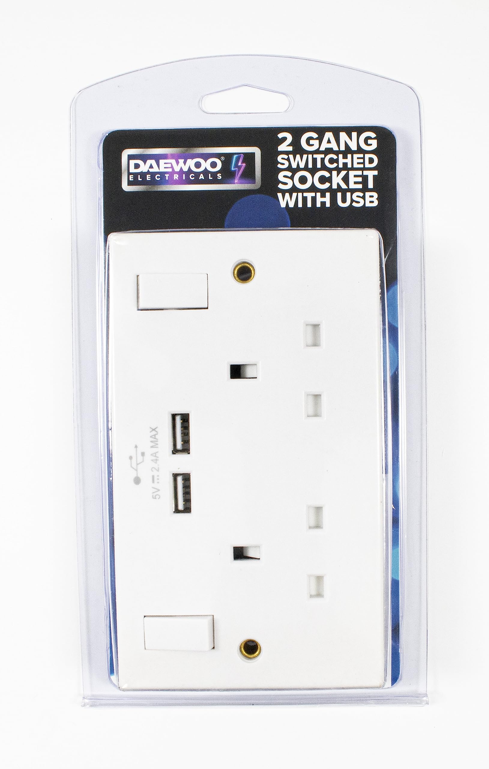 PIFCO ela1152 Double Wall Socket with 2 x USB Charger, White