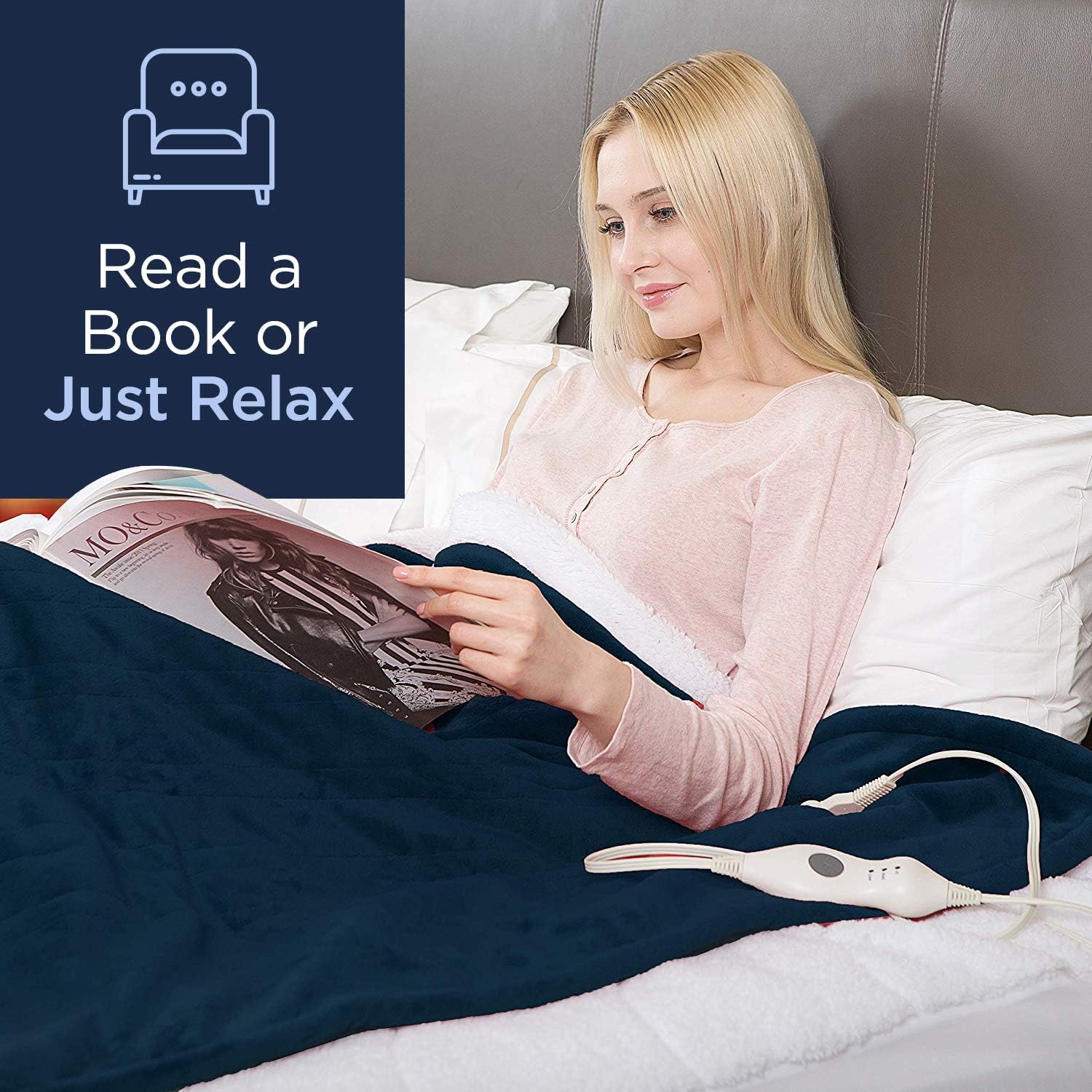 Dr Relief Electric Heated Throw Blanket Fleece with Controller, 4 Hours Auto Shut-Off, Fast Warming, Full-Body Comfort, Luxuriously Soft, Machine Washable, 50" x 60", Micromink for Cozy Couch or Bed: Kitchen & Dining