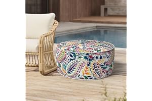 Melody Elephant Outdoor Inflatable Stool Ottoman, All Weather Portable Footrest Stool, Furniture Stool Ottomans for Home Garden Beach, D31”xH14”, Vigour Paisley