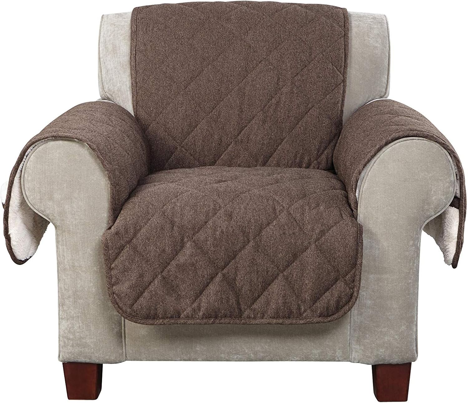SureFit Flannel/Sherpa Wing Chair, Chocolate