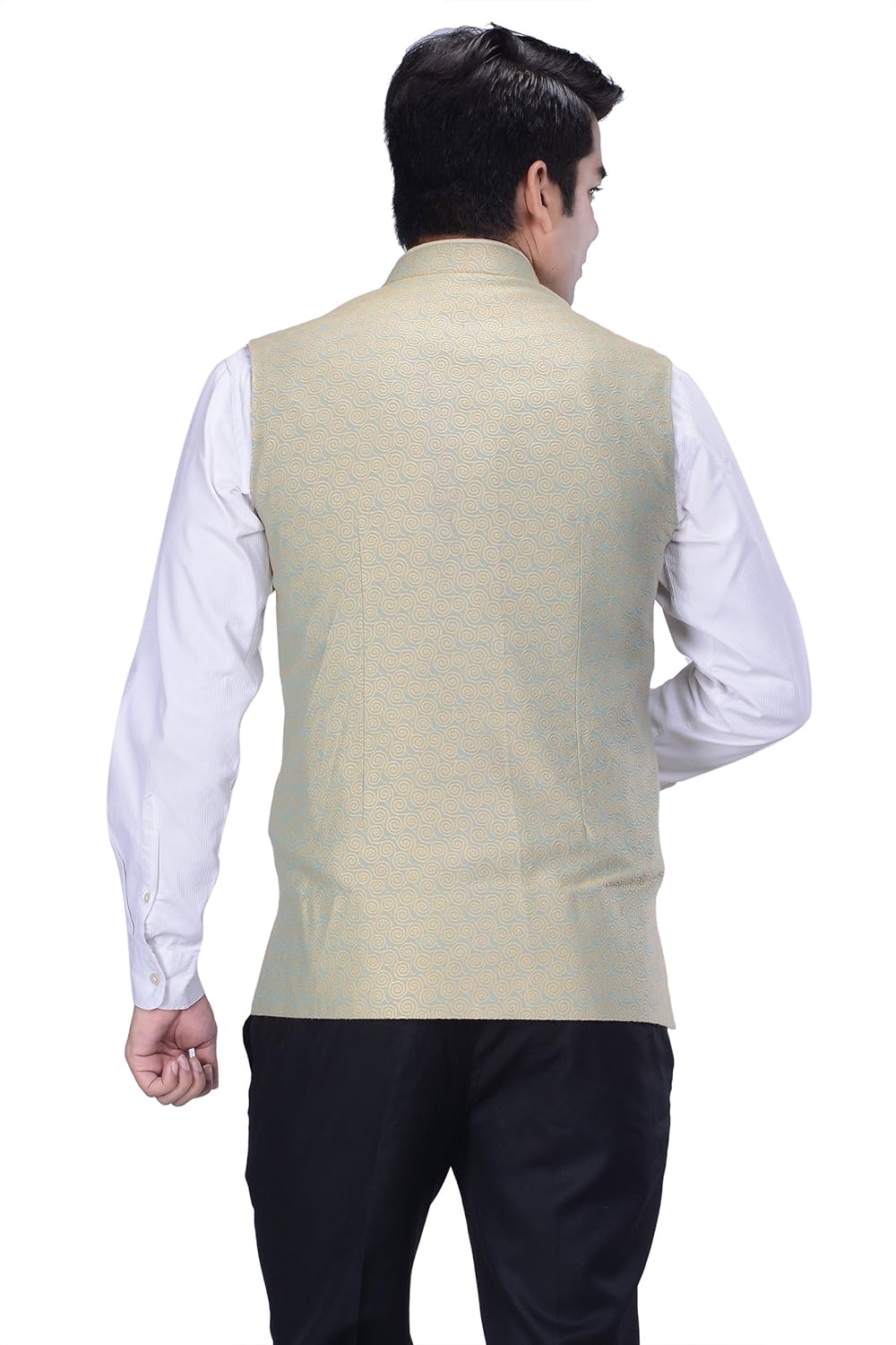 kisah men's woven cotton silk green nehru jacket