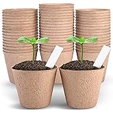 ARGCONNER 4 Inch Peat Pots, 50PCS Biodegradable Plant Starting Pots Round Nursery Pot, Garden Germination Nursery Pot Bonus 20 Plant Labels (4 Inch, 50P)