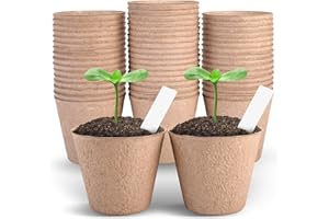 ARGCONNER 4 Inch Peat Pots, 50PCS Biodegradable Plant Starting Pots Round Nursery Pot, Garden Germination Nursery Pot Bonus 20 Plant Labels (4 Inch, 50P)