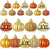 JULMELON 24 Pcs Fall Thanksgiving Pumpkin Ornaments Tree Decorations Fall Autumn Mini Pumpkin Hanging Ornaments with Rope Glitter Pumpkin Pendant for Party Favors Farmhouse Rustic Craft Supplies