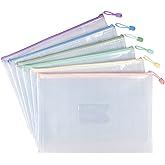 Tamaki 6 Pack Mesh Zipper Pouch with Label Pocket, Waterproof Zipper Bags, Document Bag Letter/A4, Durable Pouches for Organization Bag Board Game Storage