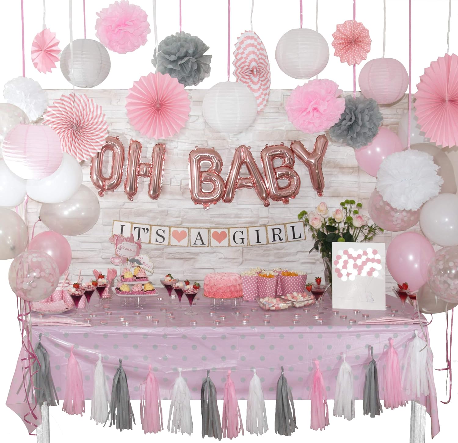 Amazon Com 100 Pcs Premium Baby Shower Decorations For Girl Amazon Com 100 Pcs Premium Baby Shower Decorations For Girl