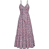 GRACE KARIN Women's 2026 Summer Maxi Dress Floral Tie Front Spaghetti Strap Casual Boho Beach Flowy Sundress with Pockets