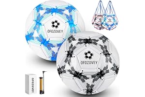 OFOZOVEY OFOZOZEY Soccer Ball Size 3,4,5,Two Pack,Classic Indoor Outdoor Soccer with 1 Pump 2 Net Bag and 1 Needle,Long-Lasting for Training, Games, Outdoor & Indoor Play,Ideal Gift for Boys Girls Youth Adult