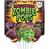 Zombie Halloween Lollipops, Individually Wrapped Candy, 24 Count | Zombie Face Design, Watermelon and Green Apple Flavored, Trick or Treat Candies, Haunted House Snacks, 10.16oz, 24 Pieces