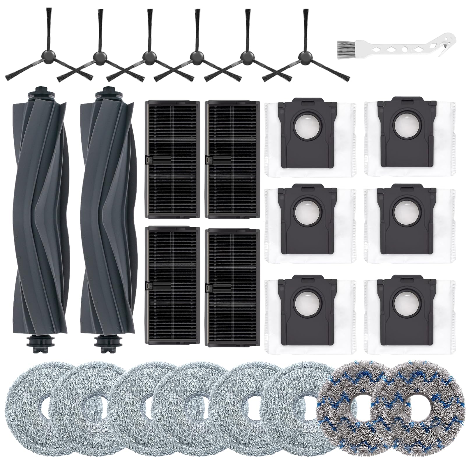 Photo 1 of 27Pcs Replacement Parts for Dreame L10s Ultra Gen2/L10s Pro Ultra Heat/X30 Ultra/Mova E30 Ultra Vacuum Cleaner Accessories Kit,2 Main Brush,4 HEPA Filters,8 Mop Pads,6 Dust Bags,6 Side Brushes