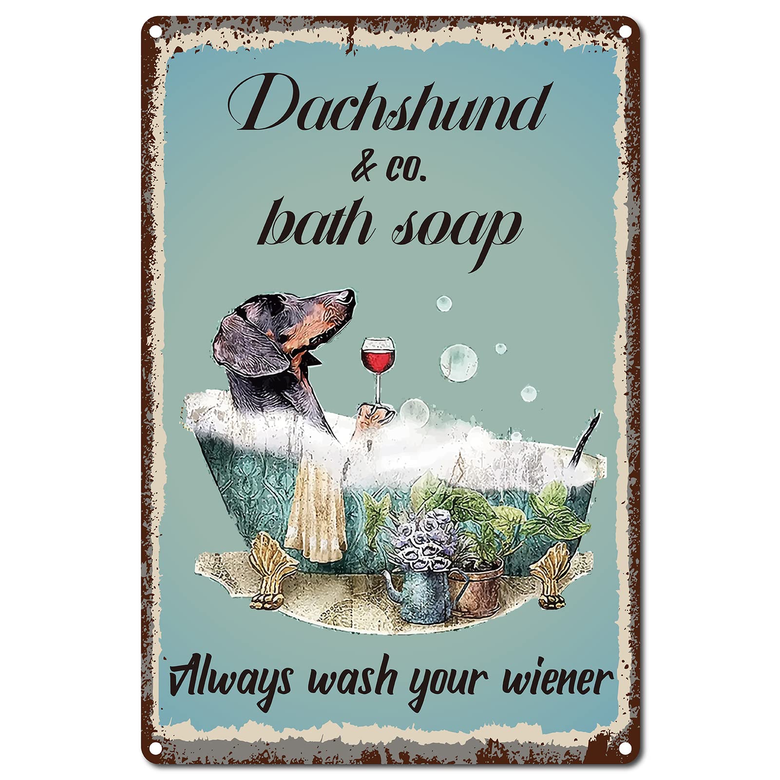 CREATCABIN Dachshund & Co. Bath Soap Tin Sign Vintage Funny Dog Metal Tin Sign Retro Plaque Poster for Home Kitchen Bathroom Cafe Pub Wall Art Decor 8 x 12 Inch