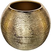 Royal Imports Flower Glass Ceramic Vase Decorative Centerpiece for Home or Wedding- Etched Bubble Ball Shape, 6"x5", Gold
