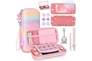 innoAura Switch Lite Case, Switch Lite Accessories Kit with Shiny Switch Lite Carrying Case, Switch Lite Protective Case, Switch Lite Screen Protector, Cute Thumb Caps (Sequins Rainbow)