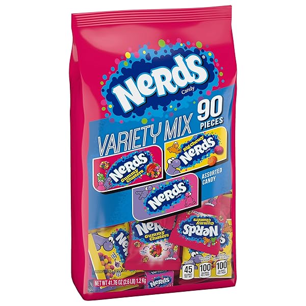 NERDS VARIETY MIX, INDIVIDUALLY WRAPPED ASSORTED CANDY, 41.76 OUNCE (90 COUNT)