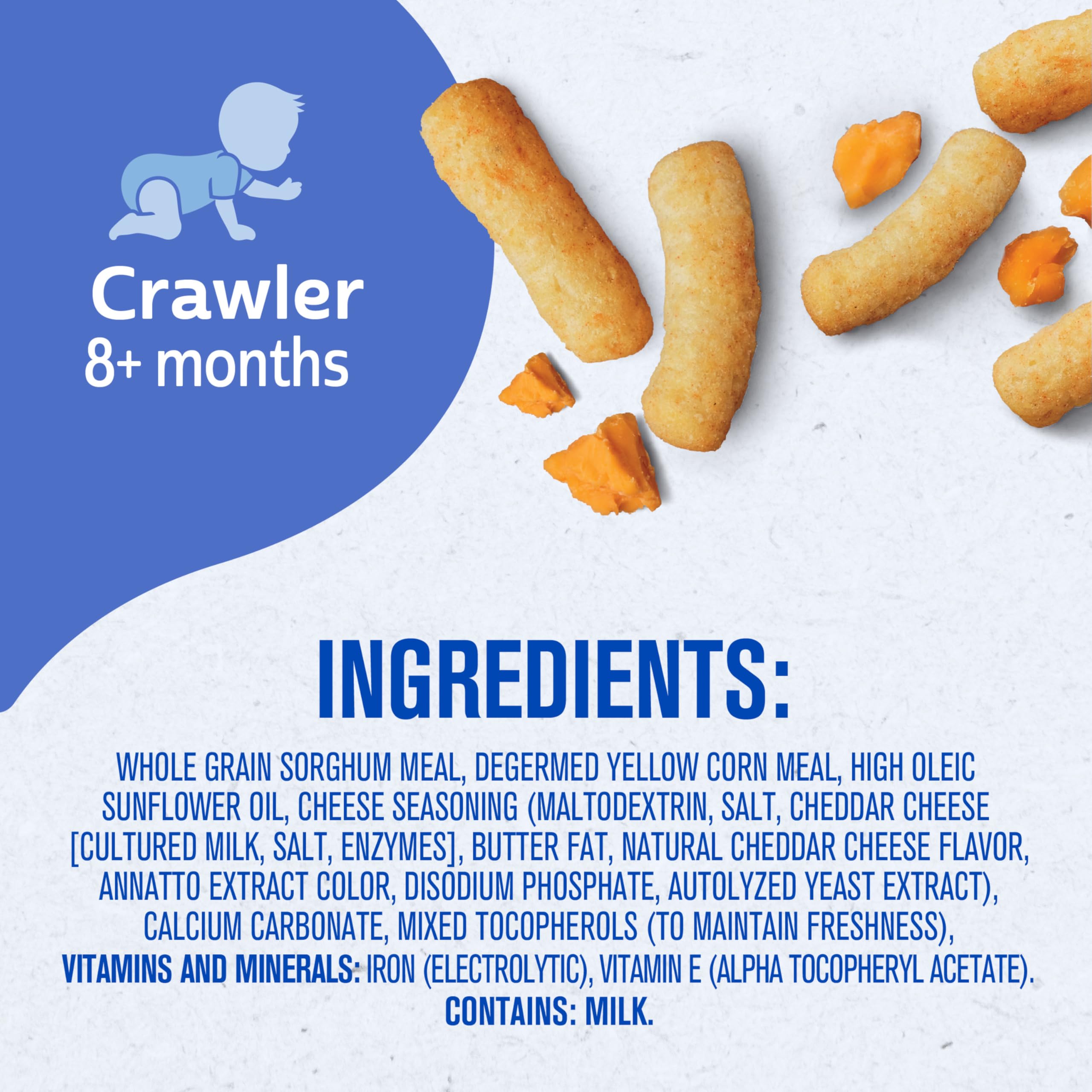 Gerber Stage 3 Baby Food Snacks, Mild Cheddar Lil' Crunchies, Snacks for Babies, Baby Led Feeding, 6-Pack