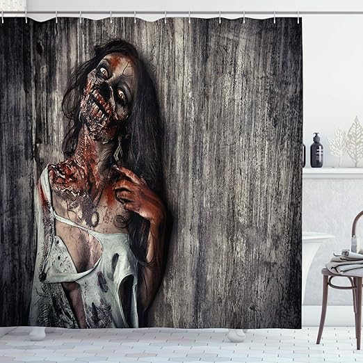 Amazon Com Ambesonne Zombie Shower Curtain Angry Dead Woman
