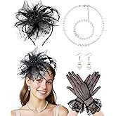 Bnsikun Fascinator Hat for Women Tea Party Headband Tea Party Headpiece and Lace Glove Set for Women 1920s Party