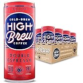 High Brew Coffee | Lightly Sweetened Cold Brew Iced Coffee with Pure Cane Sugar &ndash; 140 mg Natural Caffeine, Patiently Brewed, Never Heated. Low-Acid, Low Sugar, Ready-to-Drink | 8 oz Can (Double Espresso)