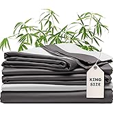 Wooflinen 100% Viscose Derived from Bamboo Sheets & Duvet Cover Set – Soft Feel Like Silk Bed Sheets – Two-Toned, Breathable, Cooling Bedding – King, 6 Pc Set