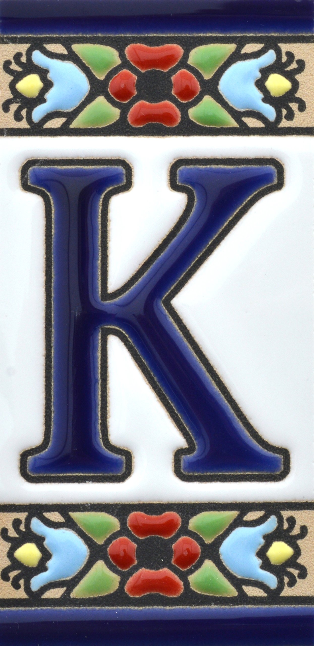 House letters 3 inch. Handpainted house letter tiles for signs, addresses and names. Address numbers for houses. House address numbers and letters. Design Design FLORES MINI 2,87" x 1,38" (LETTER K)