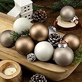 Suilung 12 Pcs Modern Neutral Christmas Ball Ornaments Set 2.4 Inch Rustic White Brown Xmas Baubles Shatterproof Textured Farmhouse Modern Christmas Decor for Xmas Tree Holiday Indoor Home Decor