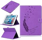 iPad Pro 9.7 2016 Case with [Stylus Pen], Dteck [Embossed Feather Series] Protective PU Leather Pocket Case with Card Slots Pretty Nice Folio Stand Cover for Apple iPad Pro 9.7 Inch 2016 Model-Purple