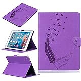 iPad Pro 9.7 2016 Case with [Stylus Pen], Dteck [Embossed Feather Series] Protective PU Leather Pocket Case with Card Slots Pretty Nice Folio Stand Cover for Apple iPad Pro 9.7 Inch 2016 Model-Purple