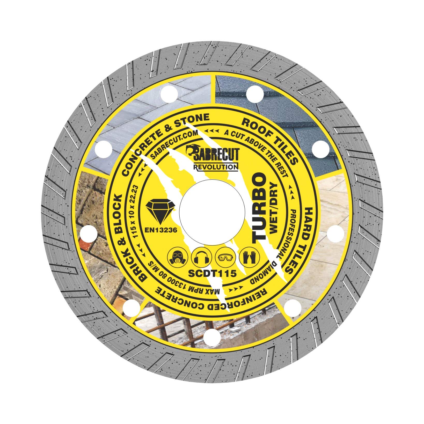 1 x SabreCut SCDT115 115mm (4.5 inch) x 10mm x 22.23mm Bore Turbo Diamond Angle Grinder Circular Saw Blade