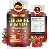 Berberine Gummies 2000 mg, Berberine Supplement with Ceylon Cinnamon, Turmeric, Milk Thistle, Magnesium, Chromium for Immune Support, Sugar Free, Vegan, Raspberry Flavor, 60 Count-1 Pack