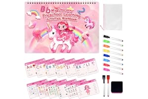 DQIWLVY Preschool Learning Activities Workbook,Unicorn Tracing Books for Kids, Pre K Toddler Writing Practice Learning Resources, Montessori Handwriting Practice Educational Toys Gifts for Girls Age 3 4 5 6