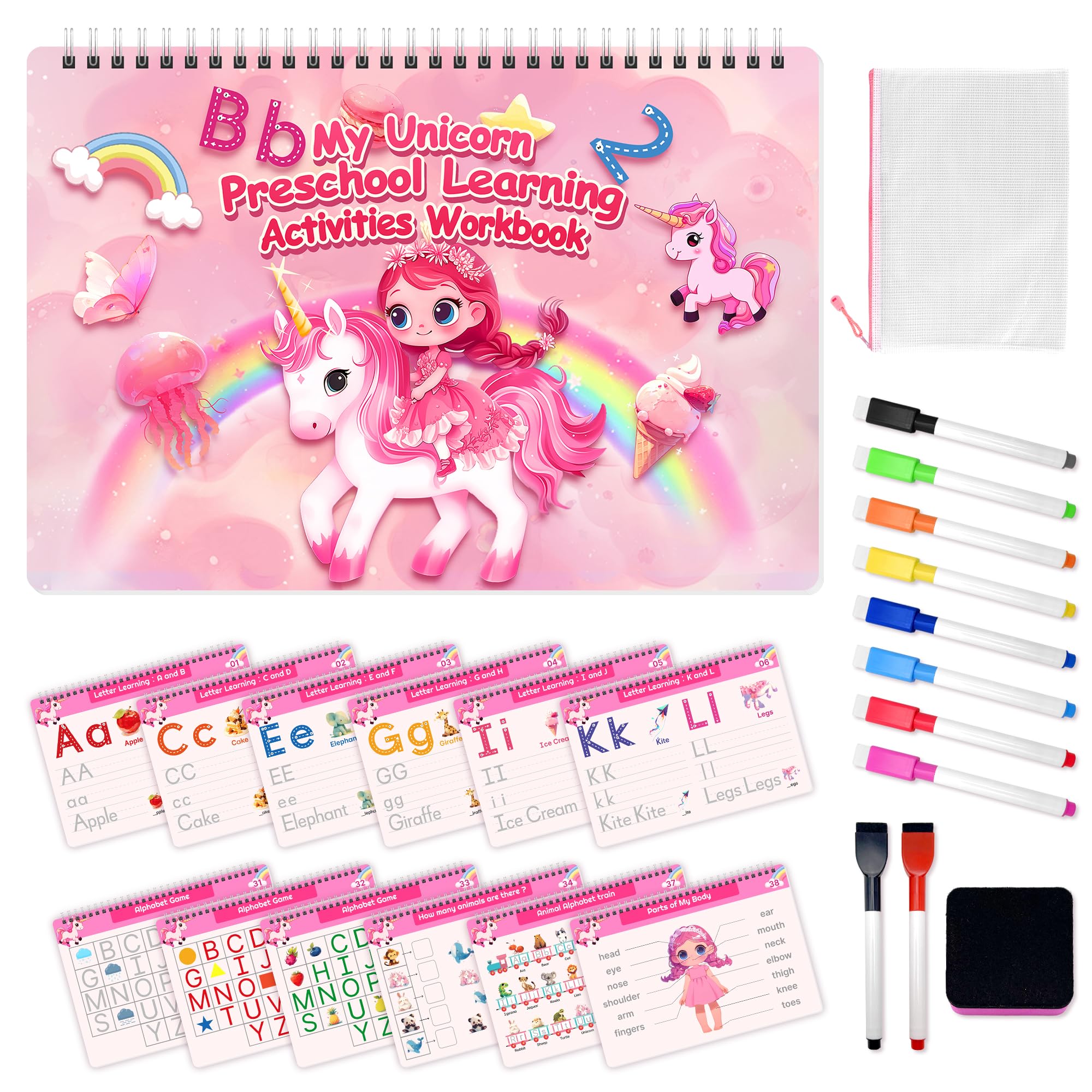 Photo 1 of Preschool Learning Activities Workbook,Unicorn Tracing Books for Kids, Pre K Toddler Writing Practice Learning Resources, Montessori Handwriting Practice Educational Toys Gifts for Girls Age 3 4 5 6