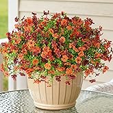 Artificial Fake Mums Fall Flowers for Outdoors Decoration,12 Bundles Faux Silk Daisy Flowers for Outdoor Planter UV Resistant Look Real for Home Front Door Porch Patio Outside Yard(Orange Brown)