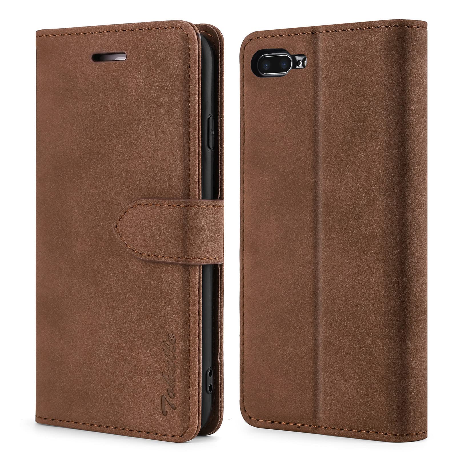TOHULLE Case for iPhone 7 Plus iPhone 8 Plus, Premium PU Leather Wallet Case with Card Holder Kickstand Magnetic Closure Flip Folio Case Cover Compatible with iPhone 7 Plus/8 Plus - Brown