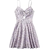 Floerns Women's Boho Floral Print Twist Front Cami A Line Mini Dress