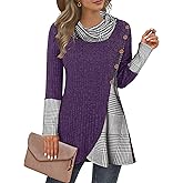 Miusey Women's Cowl Neck Pullover Sweaters Lightweight Long Sleeve Tunic Sweatshirts Asymmetric Hem Knit Sweater