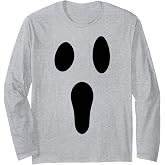 Ghost Face Funny Spooky Halloween Costume Cute Face Pumpkin Long Sleeve T-Shirt