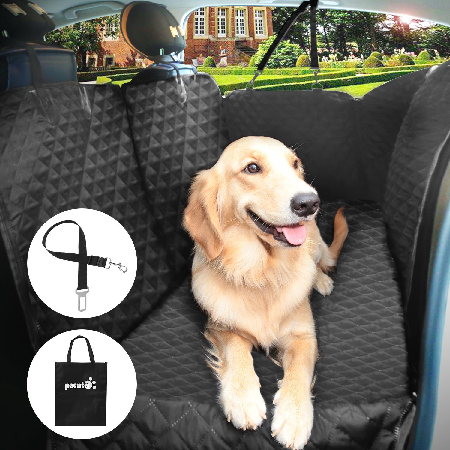 Dog Seat Cover for Back Seat Car Rear Seat Covers for Pet Travel Waterproof & Scratchproof & Nonslip Durable Soft Hammock with Eco-Friendly Bag and Dog Seat Belt for Cars Trucks SUV & Van Black