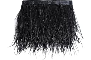 POUALSS 2 Yards Ostrich Feathers Trim Fringe Ribbon Natural Ostrich Feathers Trim Fringe with Satin Ribbon 3-4 Inches for Sewing Crafts, Costumes Decoration, DIY Dress, Boots, Wedding Decoration (Black)