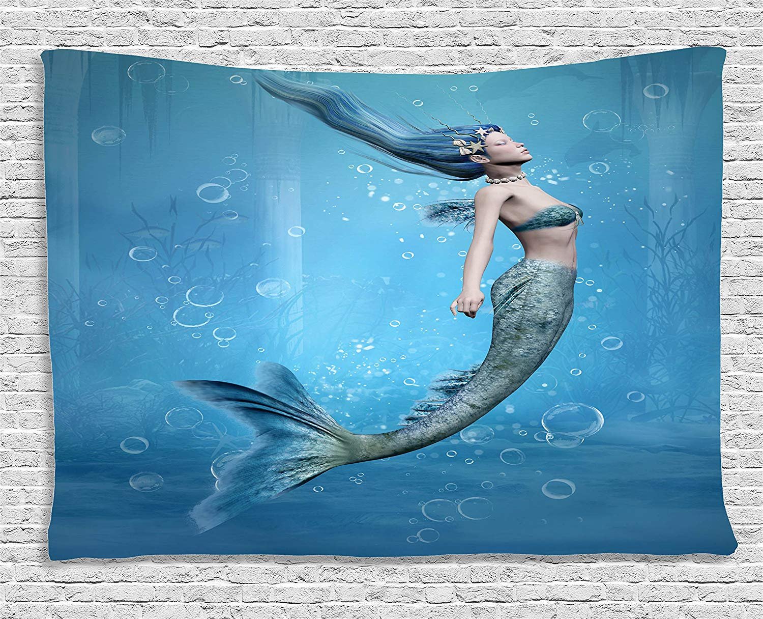 Ambesonne Underwater Tapestry, Mermaid Fishtail