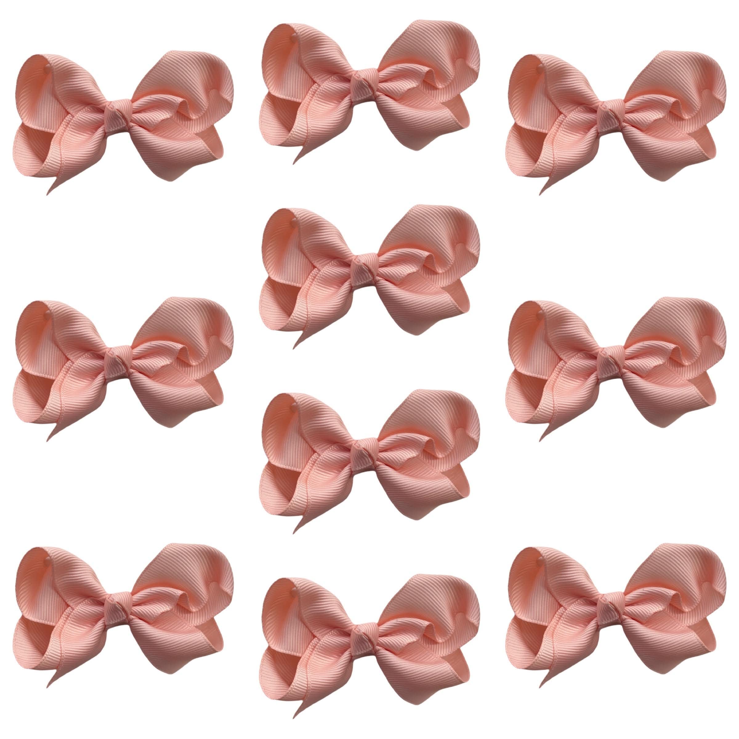 10pk Neutral Hair Bows Knots Clips Slides Grips 3" Inch 7.6cm Solid Colour Girls School Hairbow Accessories