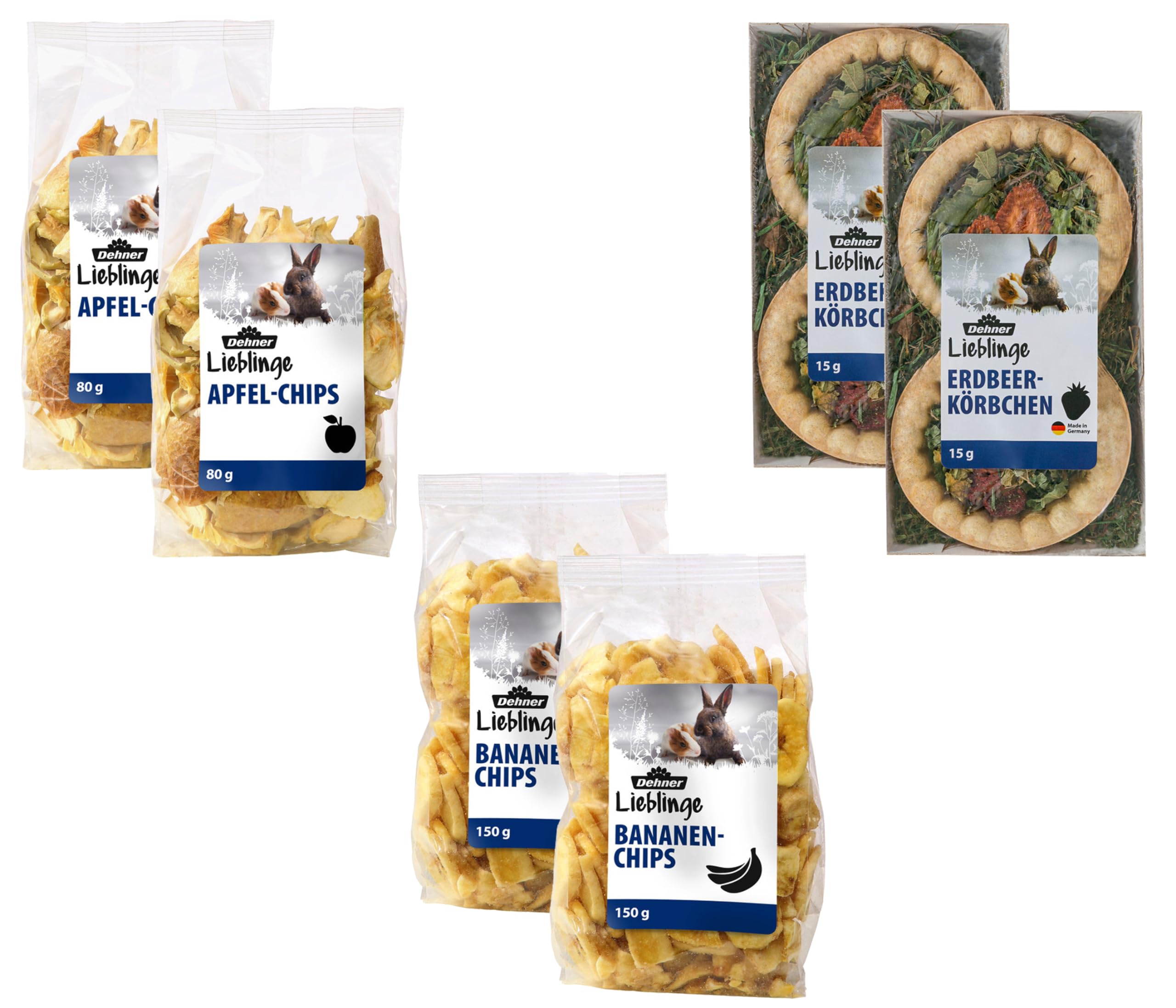 Dehner 2 Apple Chips Snack Fruit Mix for Rodents, Banana Chips & Strawberry Basket (490 g)