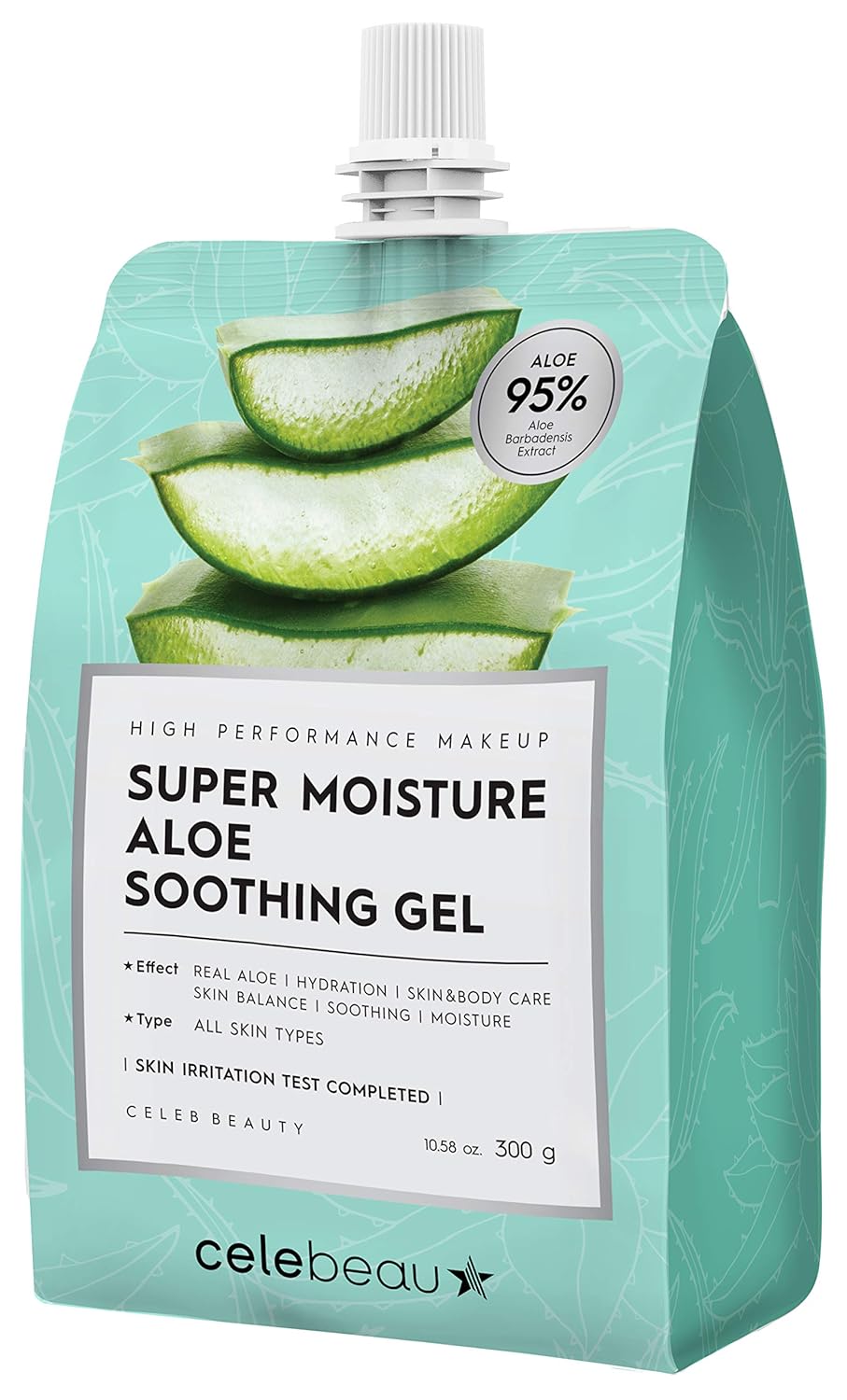 CELEBEAU - Super Moisture Aloe Soothing Gel - 95% Aloe Extract - Maximum Soothing & Hydration for All Sensitive Skin Types - Excellent After Sun Care Relief - 300g : Beauty