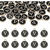 uxcell 52pcs Letter Charm, Enamel Letter Pendants, Alphabet V Pendants Double Sided Beads Charm for DIY Bracelet Necklace Pendants Earring Jewelry, Black