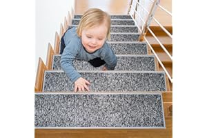 DIAMONDFORGE Heavyweight Extra Thick Chenille Stair Treads, 15 Pack 30"X8" - Plush Pile Weaving Non-Slip Stair Carpets, Ultra-Soft Staircase Rug for Premium Home Comfort, Monet Grey