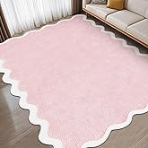Drydiet Scalloped Boho Area Rugs 4 x 6 ft Cute Sweet Throw Rugs Pink White Aesthetic Soft Bedroom Carpet for Living Room Dining Playroom Nursery Family Indoor Dorm